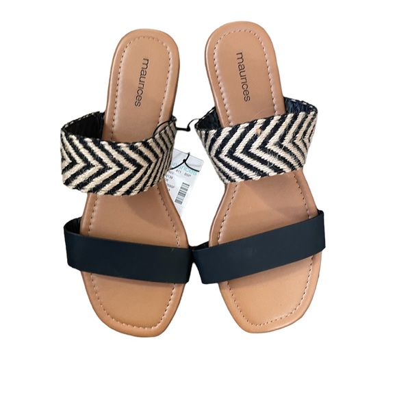 Chelsea Black Striped Weave Strap Sandals - Picture 2 of 7